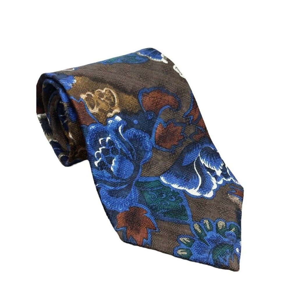 J T Beckett Floral Silk Tie Mens Necktie Rich Brown Blue‎ Colors